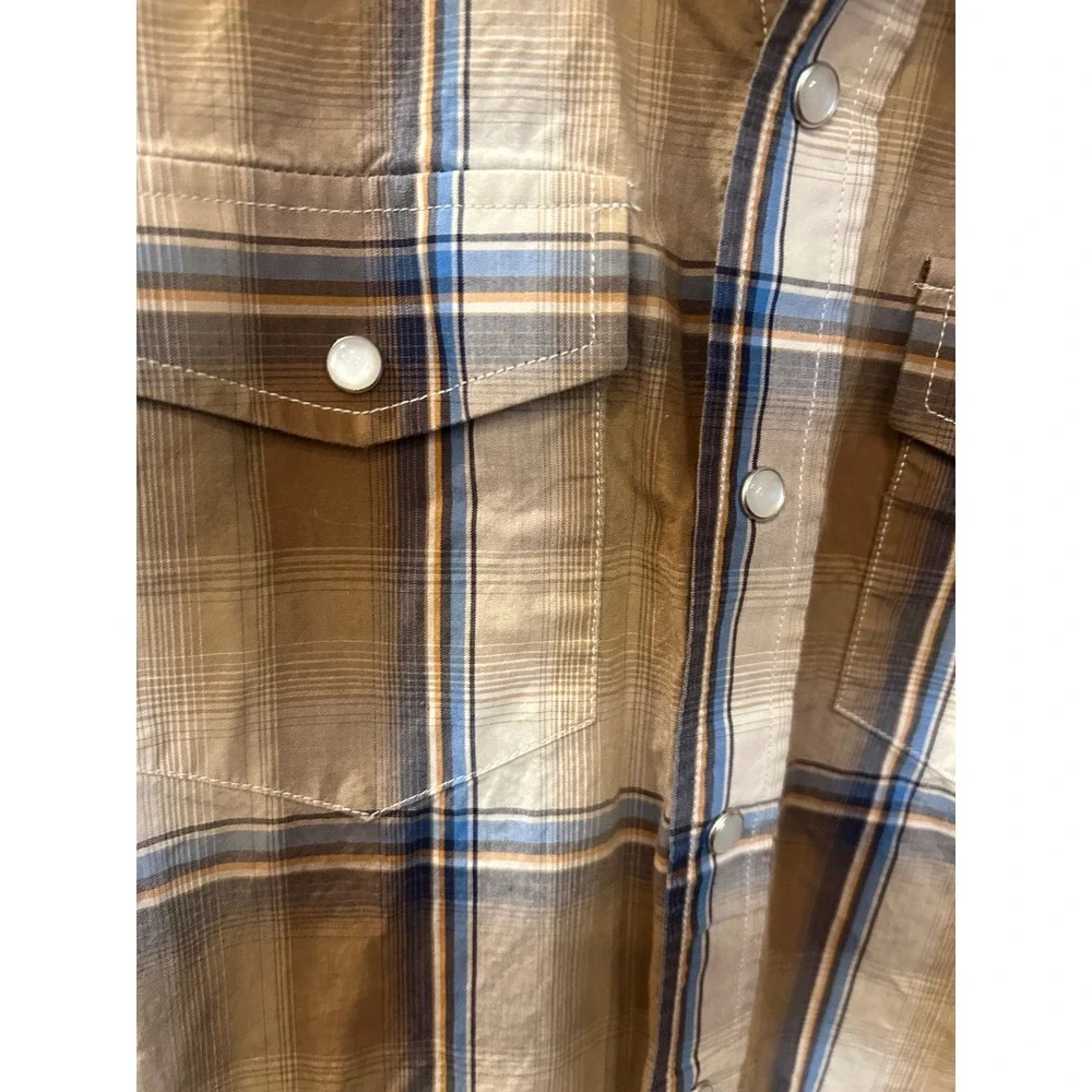 Roper Boys Brown Blue Plaid Western Long Sleeve Snap Shirt Size‎ 8-10 k7174